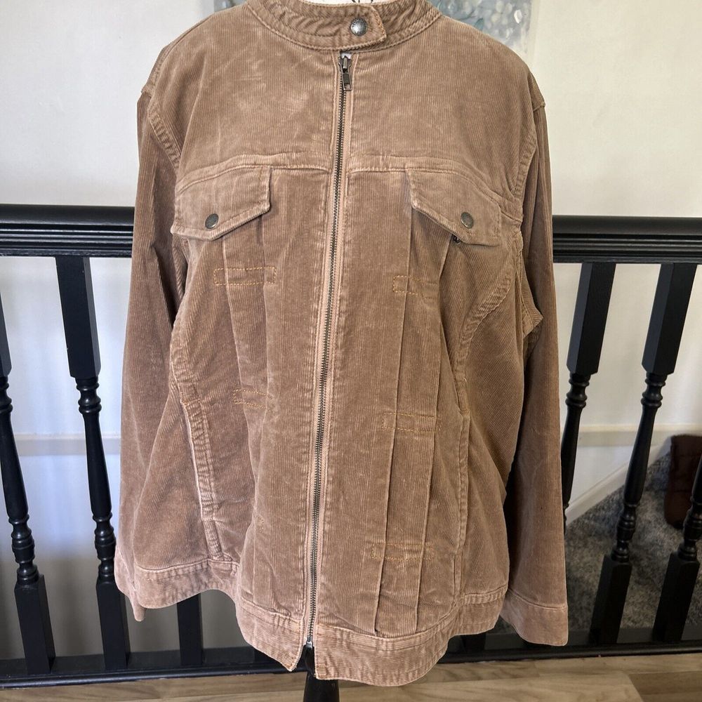 Tommy Hilfiger Corduroy Jacket‎ Womens 1XL Vintage Stretch Zip Up Coat, Brown